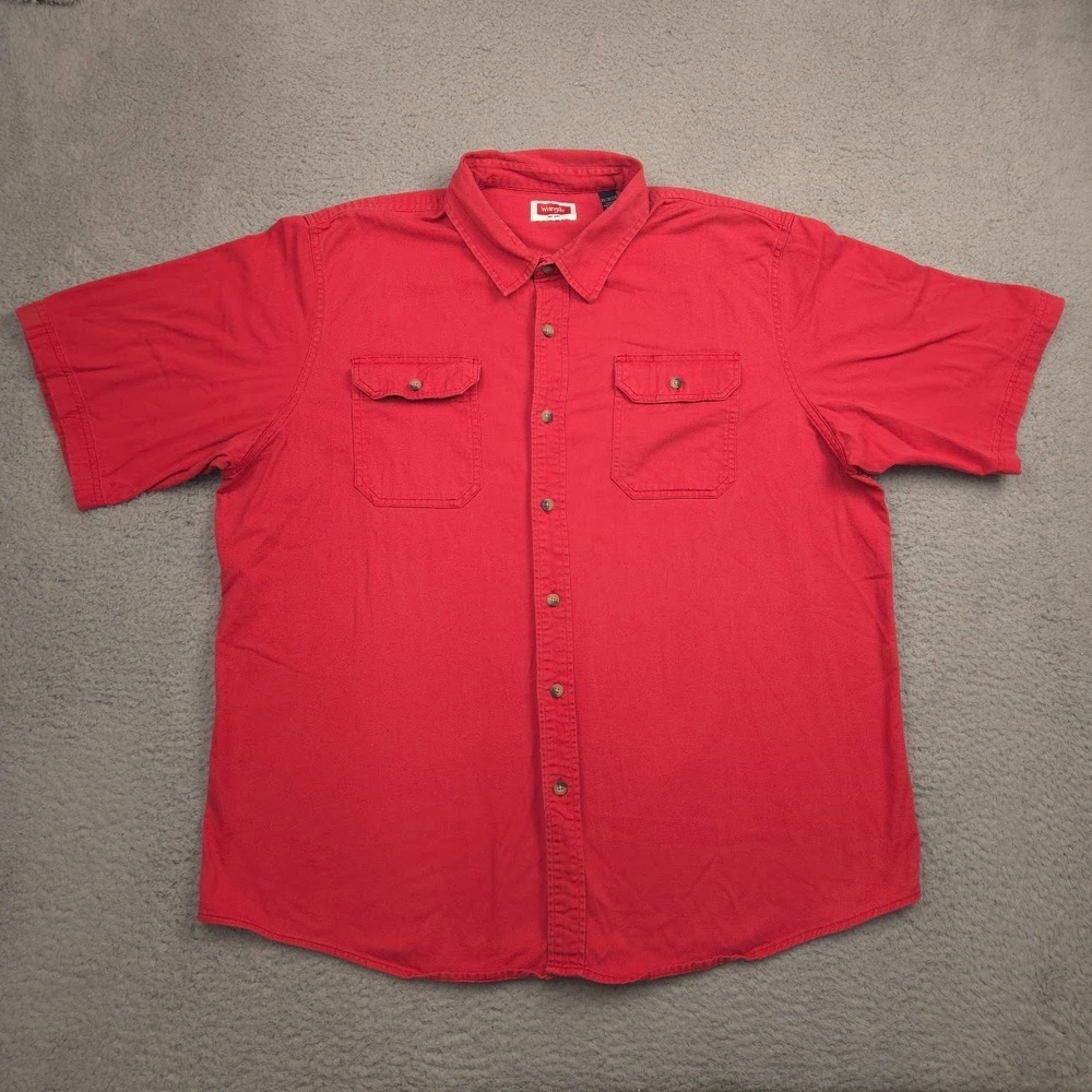Wrangler Red Short Sleeve Button Shirt Men‎ 2XL Cotton Stretch Dual Pocket